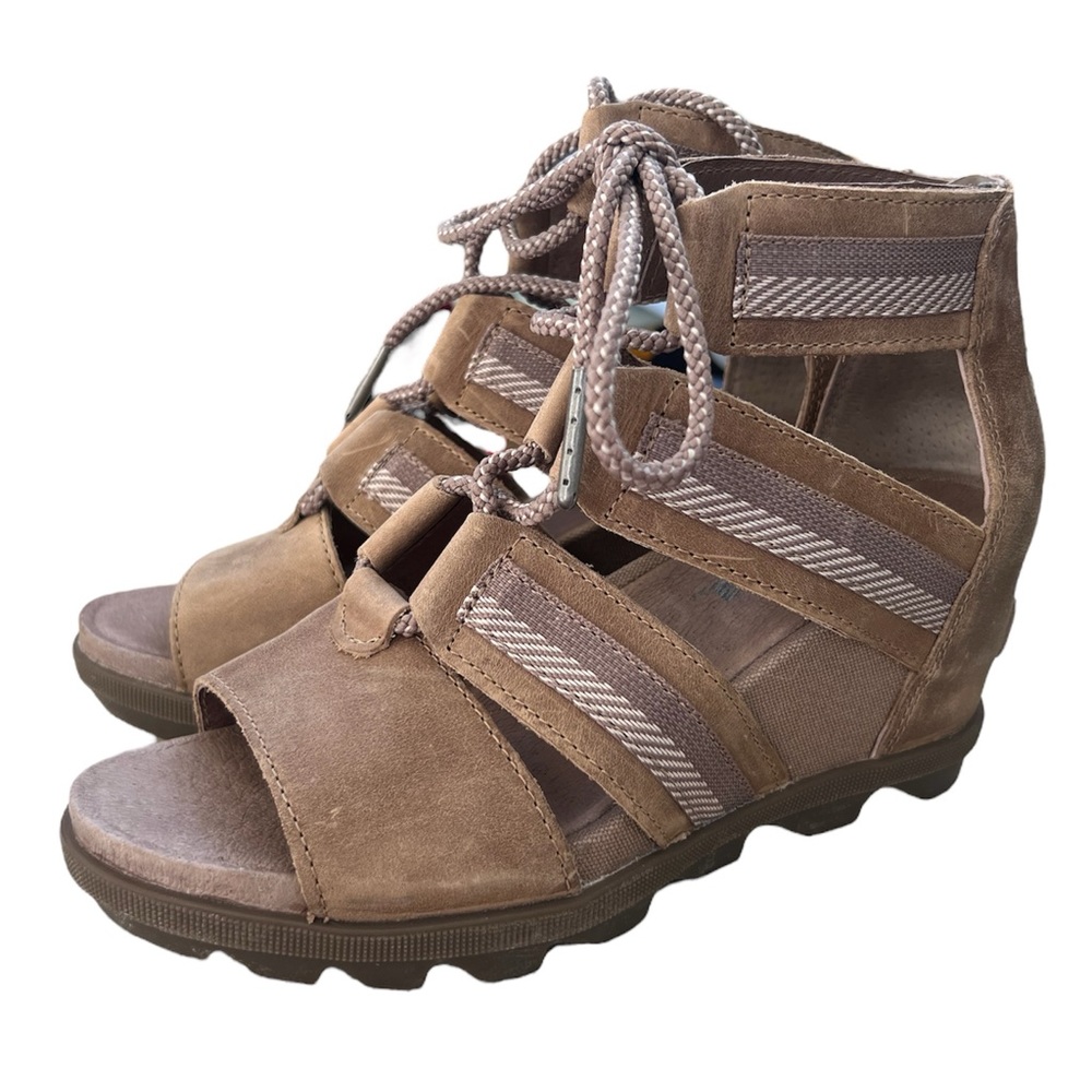 Sorel Brown Lace-Up Wedge Sandals
